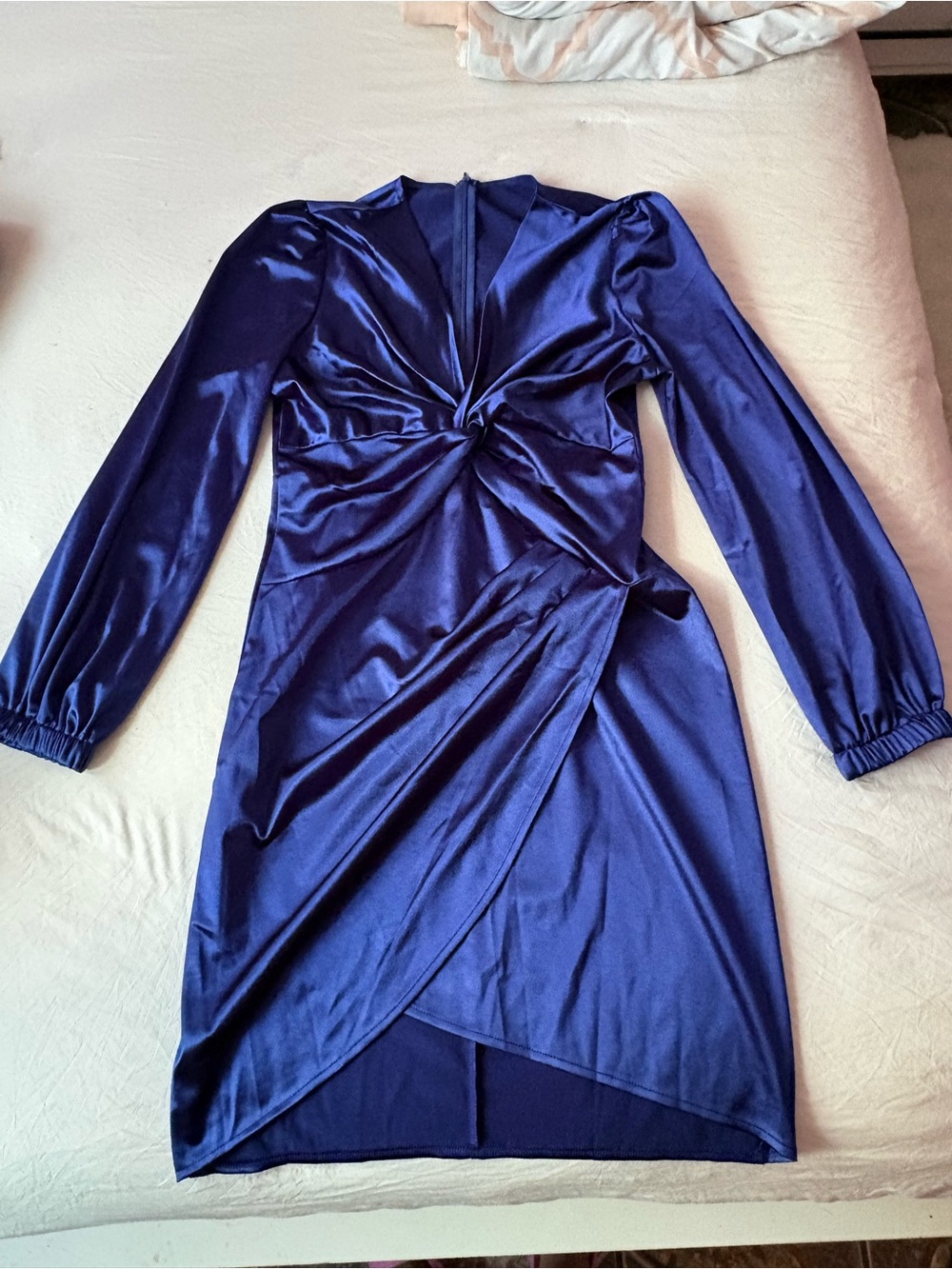 Royal Blue Twist-Front Long Sleeve Dress